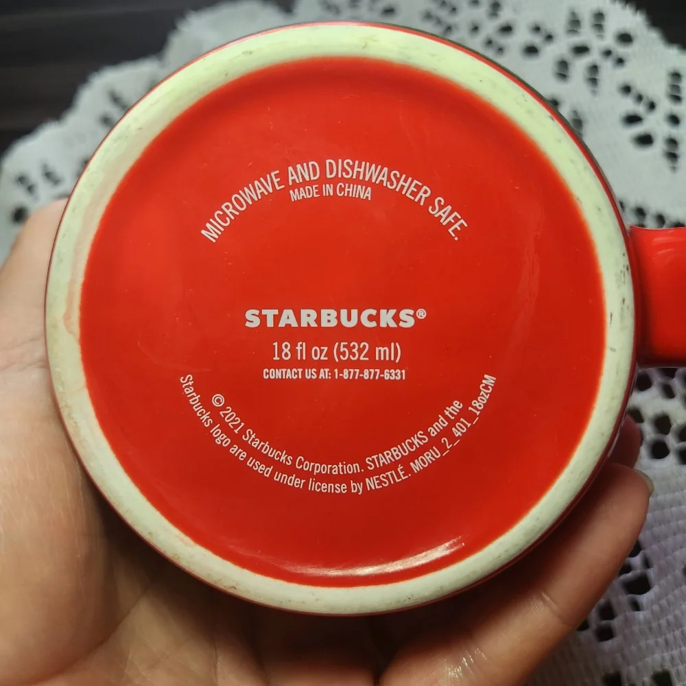 Starbucks 2021 Holiday Mug Red Green Purple Brush Strokes Large 18oz Coffee Cup